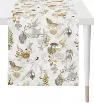 APELT дорожка для стола "4707 CHRISTMAS GLAM, Новогоднее украшение, Рождество ", (1 шт.), цифровая печать 48х140 см, белый/золотой/серебристый