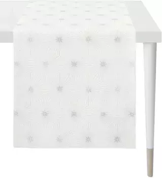 APELT дорожка для стола "4710 CHRISTMAS GLAM, Новогоднее украшение, Рождество ", (1 шт.), жаккардовая ткань с люрексом 48х140 см, белый/серебристый