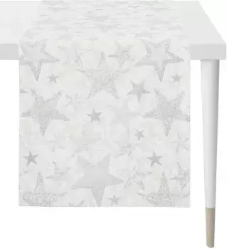 APELT дорожка для стола "4711 CHRISTMAS GLAM, Новогоднее украшение, Рождество ", (1 шт.), жаккардовая ткань с люрексом 48х140 см, белый/серебристый