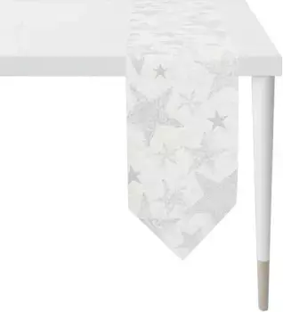 APELT дорожка для стола "4711 CHRISTMAS GLAM, Новогоднее украшение, Рождество ", (1 шт.), жаккардовая ткань с люрексом 21х175 см, белый/серебристый