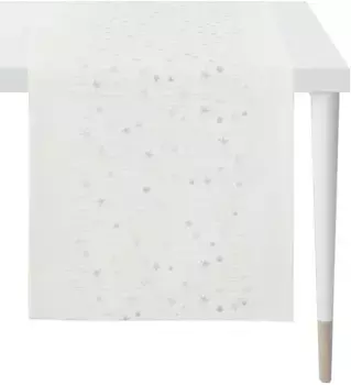 APELT дорожка для стола "6301 CHRISTMAS GLAM, Новогоднее украшение, Рождество ", (1 шт.), жаккардовая ткань с люрексом 46х135 см, белый/серебристый