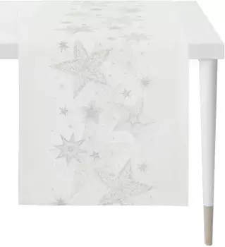 APELT дорожка для стола "6303 CHRISTMAS GLAM, Новогоднее украшение, Рождество ", (1 шт.), жаккардовая ткань с люрексом 46х135 см, белый/серебристый