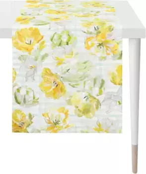 APELT дорожка для стола "6405 SPRINGTIME, весеннее украшение, весна ", (1 шт.), цифровая печать 48х140 см, белый/желтый