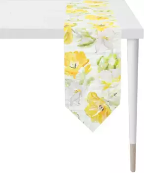 APELT дорожка для стола "6405 SPRINGTIME, весеннее украшение, весна ", (1 шт.), цифровая печать 25х175 см, белый/желтый