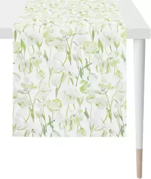 APELT дорожка для стола "6449 SPRINGTIME, весеннее украшение, весна ", (1 шт.), цифровая печать 48х140 см, белый/зеленый