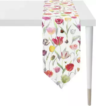 APELT дорожка для стола "6818 SPRINGTIME, весеннее украшение, весна ", (1 шт.), с мотивом тюльпана, цифровая печать 25х175 см, белый