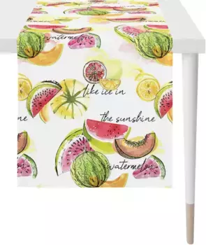 APELT дорожка для стола "7187 SUMMER GARDEN, летнее оформление, лето ", (1 шт.), цифровая печать 48х140 см, белый/желтый/зеленый