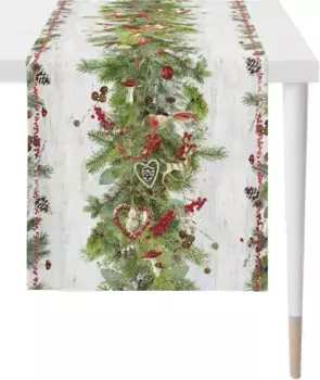 APELT дорожка для стола "9529 WINTER WORLD, Рождественское украшение, Рождество ", (1 шт.), цифровая печать 46х135 см, белый/зеленый/красный