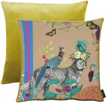 АПЭЛТ декоративная подушка "Линус", двусторонний чехол без наполнения, 1 шт APELT 46х46 см, зеленый/бежевый