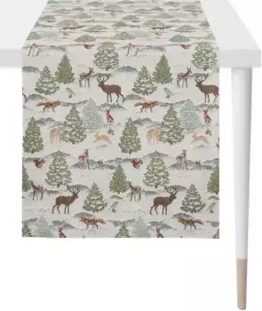 АПЭЛТ дорожка для стола "9536 ЗИМНИЙ МИР, Новогоднее украшение, Рождество ", (1 шт.), гобеленовая ткань APELT 44х140 см, белый/зеленый