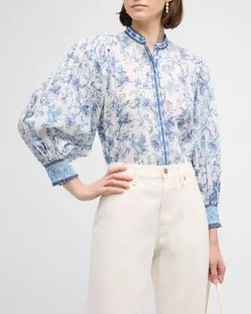 Апрельский плиссированный топ с блузкой и рукавами Alice + Olivia, цвет Je L'Adore Spring Sky