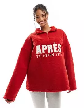 apres ski borg графический свитшот красного цвета ASOS DESIGN