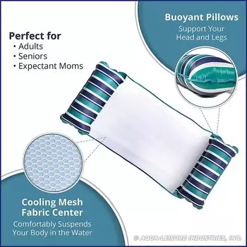 Aqua Leisure Monterey XL Гамак 4 в 1, надувной поплавок для бассейна, бирюзовый/синяя полоска Aqua Leisure