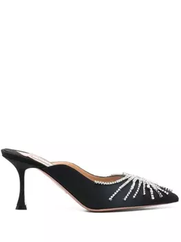 Aquazzura атласные мюли с кристаллами, синий