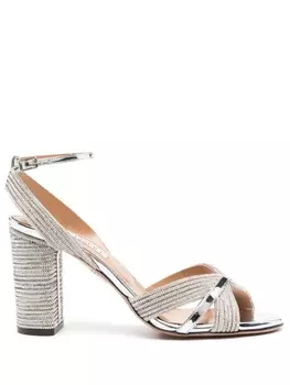Aquazzura босоножки Sundance 85 с кристаллами, серебристый