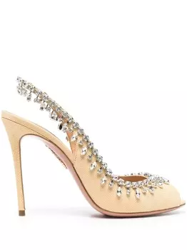 Aquazzura босоножки Temptation 105 с кристаллами, нейтральный цвет