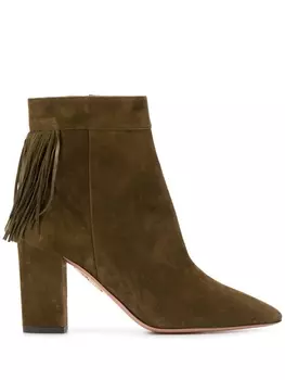 Aquazzura ботильоны на каблуке с бахромой, зеленый
