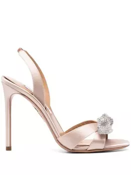 Aquazzura сандалии Very Bow Tie Crystal, 105 мм, нейтральный цвет
