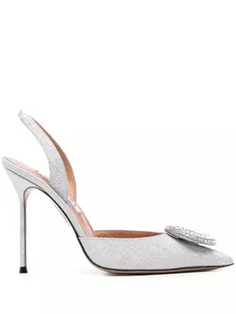 Aquazzura туфли Crystal Hoop Sling 105 с кристаллами, серебряный