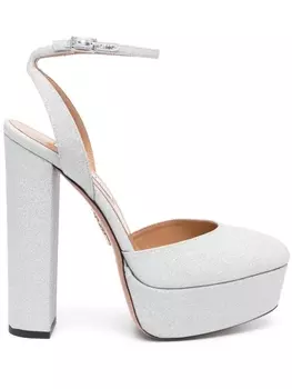 Aquazzura туфли So High 140 с блестками, серебристый