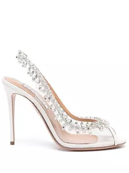 Aquazzura туфли Temptation Crystal 75 с ремешком на пятке, белый