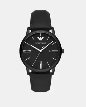 AR11573 Мужские часы из экологически чистой кожи черного цвета Emporio Armani, черный