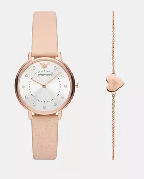 AR80058 женский комплект из кожаных часов и браслета телесного цвета Emporio Armani