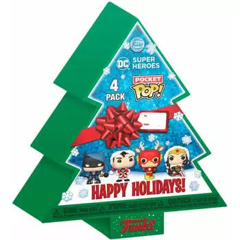 Arbol Con 4 Фигурки Pocket Pop Dc Comics Счастливых Праздников Funko