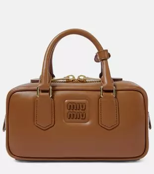 Arcadie Маленькая кожаная сумка-тоут Miu Miu, Cognac
