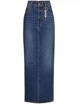 AREA джинсовая юбка миди с логотипом, синий