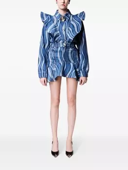 AREA джинсовая юбка Sunray с оборками, синий