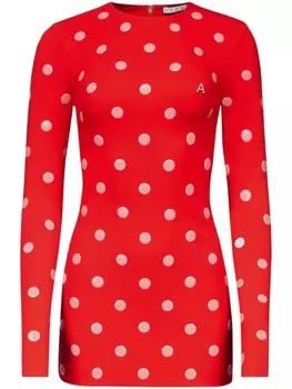 AREA платье мини в горох с длинными рукавами, красный