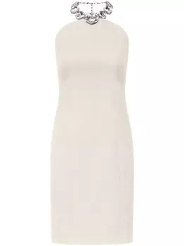 AREA платье с вырезом халтер и кристаллами, белый