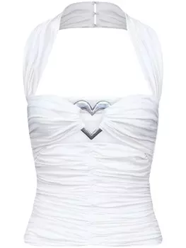 AREA топ Heart с вырезом халтер и сборками, белый