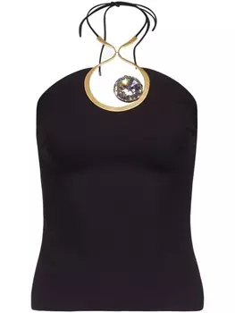 AREA топ с вырезом халтер и кристаллами, черный