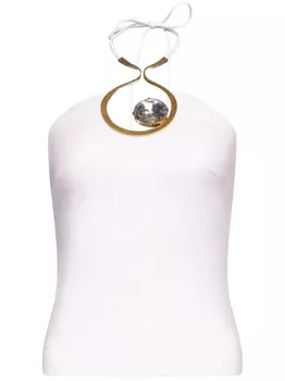 AREA топ с вырезом халтер и кристаллами, белый