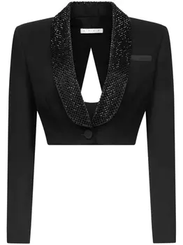 AREA укороченный блейзер с кристаллами, черный