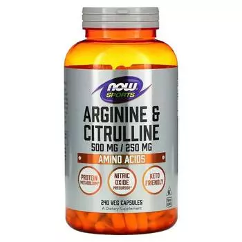 Аргинин и цитруллин NOW Foods Sports, 240 растительных капсул