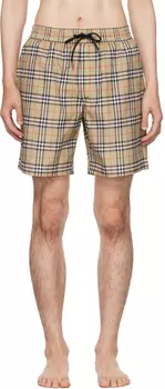 Архив бежевых шорт для плавания в клетку Burberry