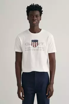 Архивная футболка с логотипом и щитом Gant, белый