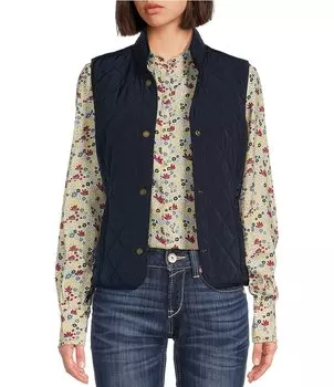 Ariat Woodside Стеганый жилет на пуговицах с карманом на молнии и ромбовидной отделкой спереди, синий