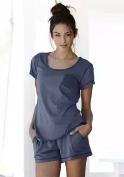 Arizona Пижама (2 шт.), в крапинку, с круглым вырезом нагрудный карман, джинсовый