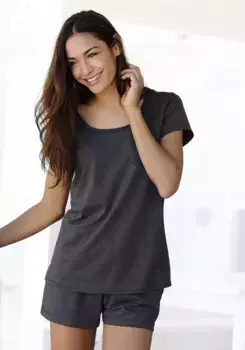 Arizona Пижама (2 шт.), в крапинку, с круглым вырезом нагрудный карман, антрацит