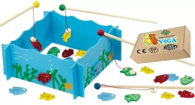 АРКАДА ИГРА РЫБАЛКА VIGA рыба удочки ДЕРЕВЯННЫЕ ИГРУШКИ детский сад Viga Монтессори игрушка PakaNiemowlaka