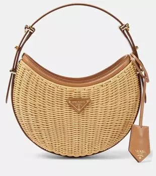 Арке плетёная наплечная сумка с кожаной отделкой Prada, Naturale