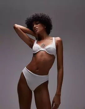 ARKET mix & match бикини-топ с гофрированной резинкой и пузырчатой проволокой белого цвета