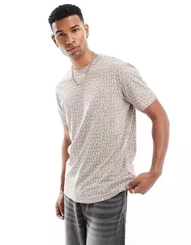 Armani Exchange – Бежевая футболка-коробочка с узором 3р и буквами