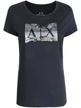 Armani Exchange футболка с пайетками и логотипом, синий