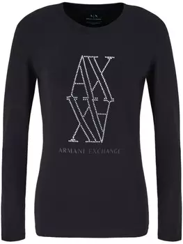 Armani Exchange футболка со стразами и логотипом, черный