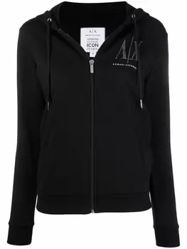 Armani Exchange худи на молнии с логотипом, черный